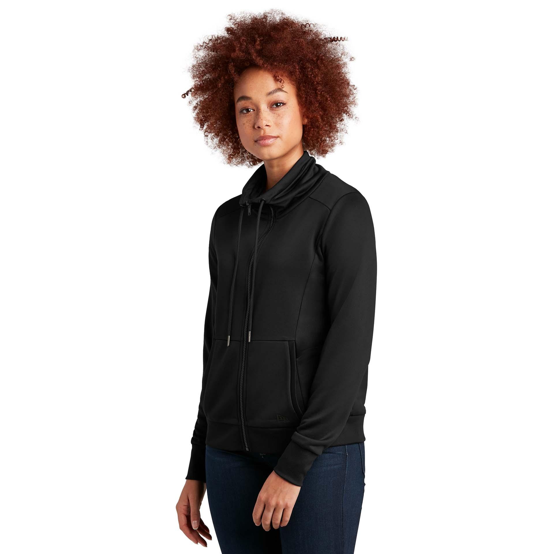 New Era LNEA530 Ladies Performance Terry Full-Zip Cowl Jacket - Black ...