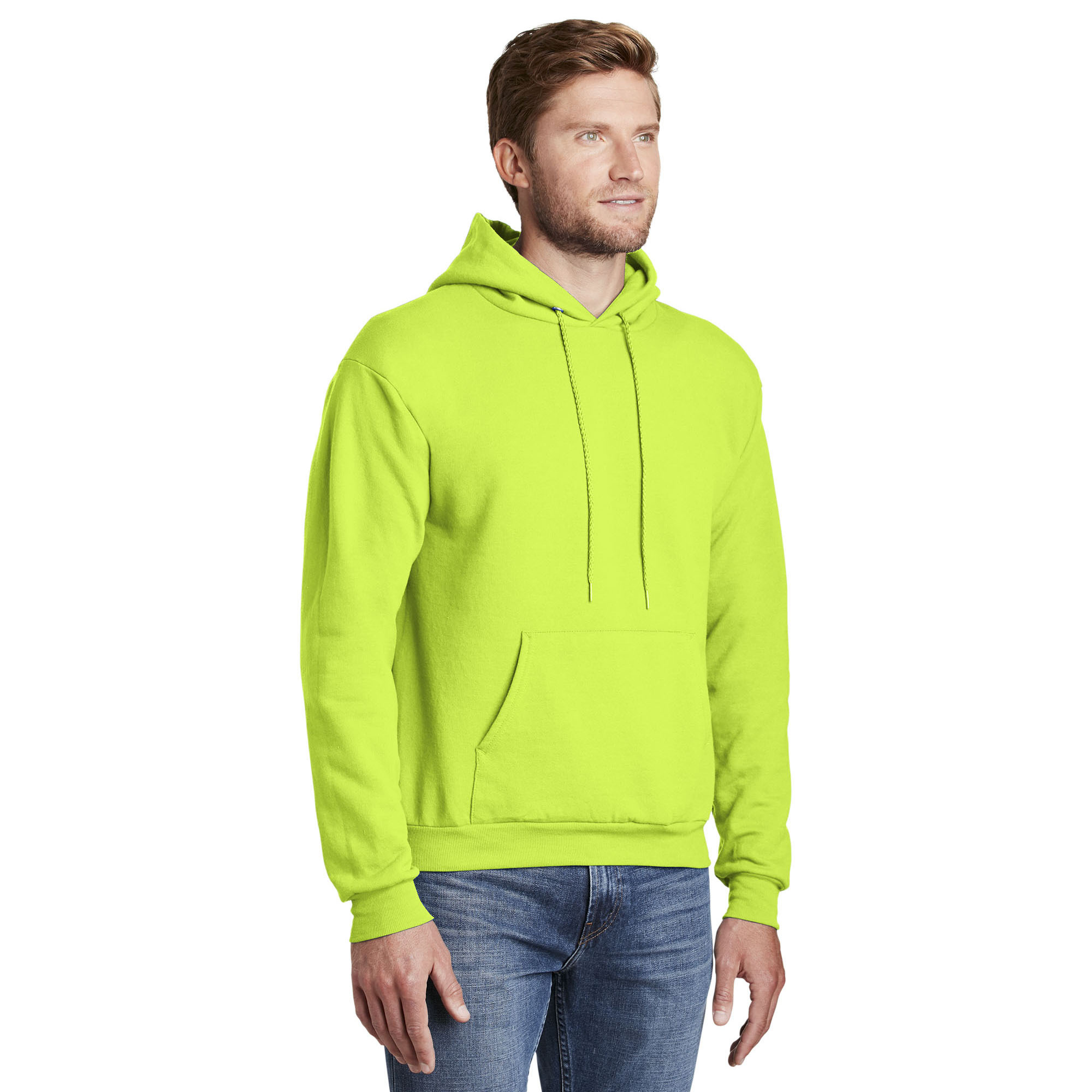 Hanes P170 EcoSmart Pullover Hooded Sweatshirt - Safety Green | Full Source