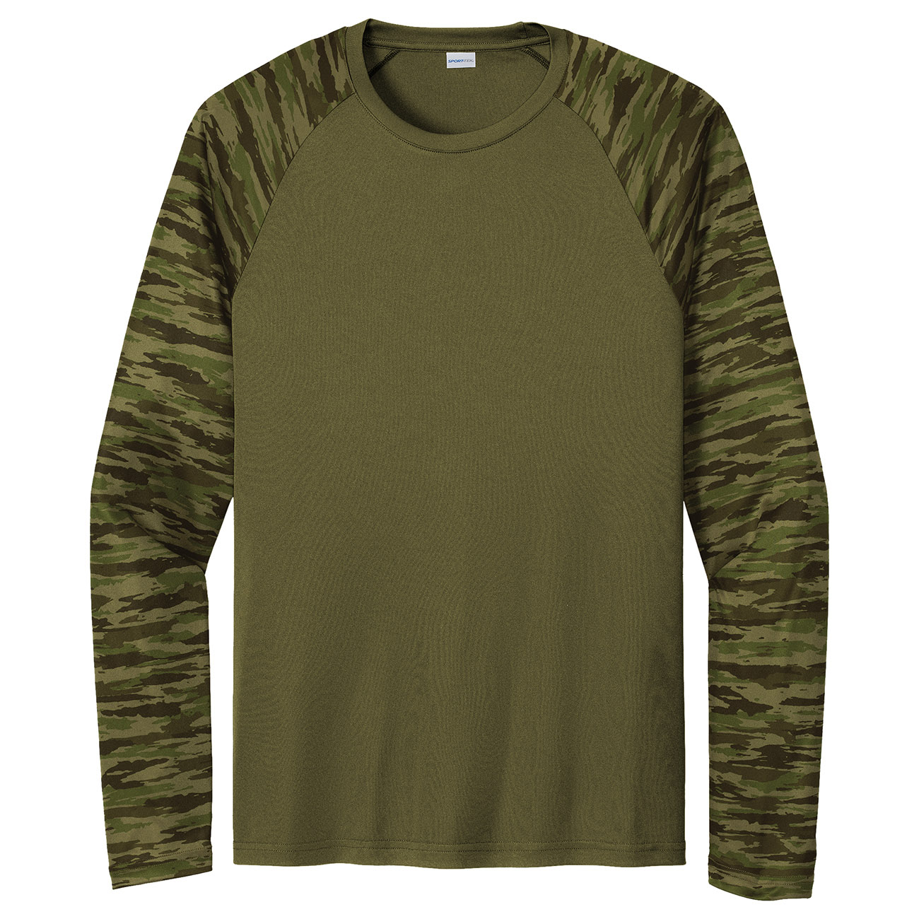 Sport-Tek ST376LS Drift Camo Colorblock Long Sleeve Tee - Olive Drab ...