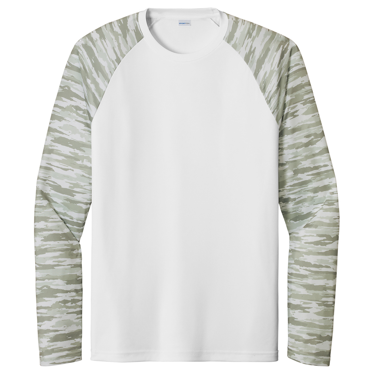 Sport-Tek ST376LS Drift Camo Colorblock Long Sleeve Tee - White | Full ...