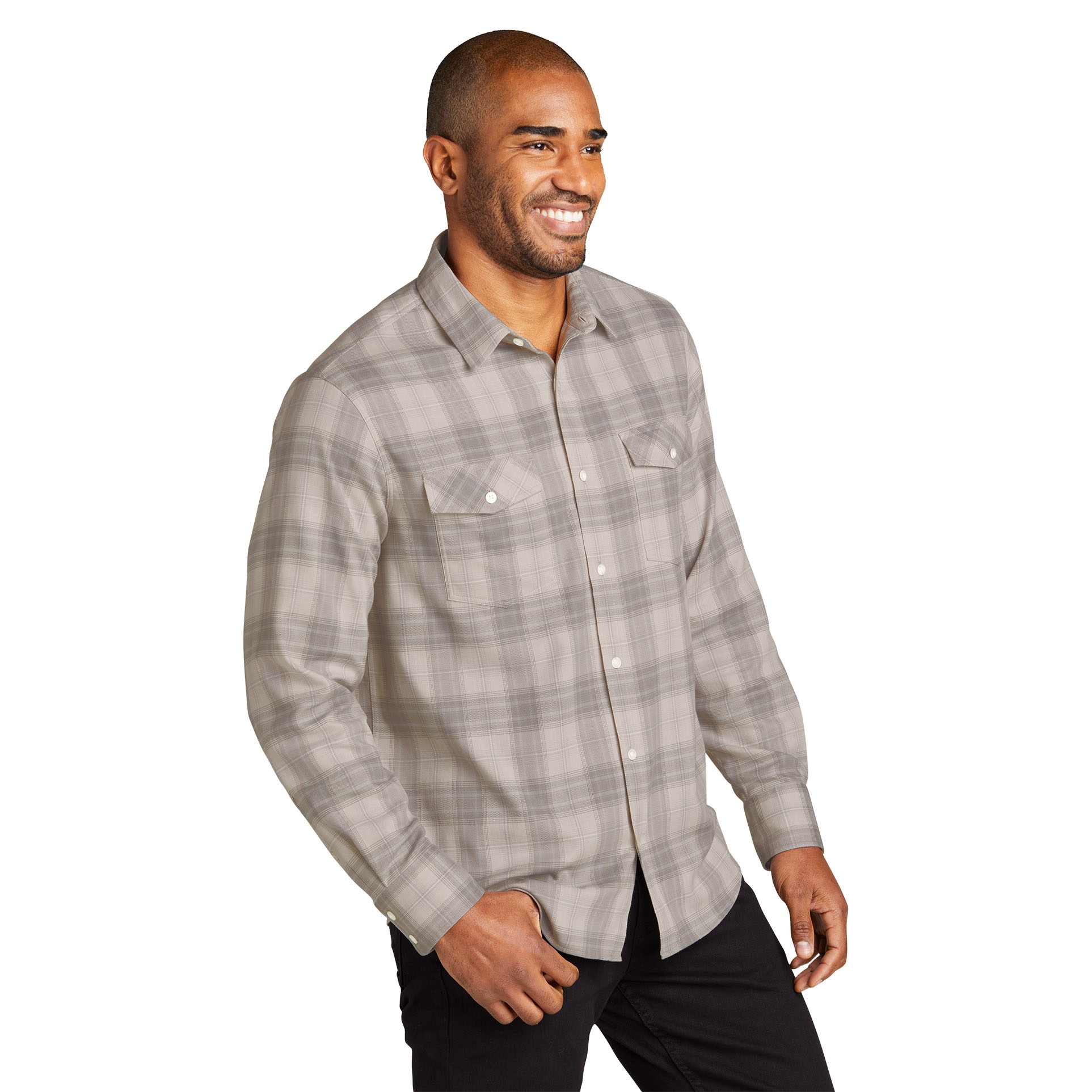 Port Authority W672 Long Sleeve Ombre Plaid Shirt - Frost Grey