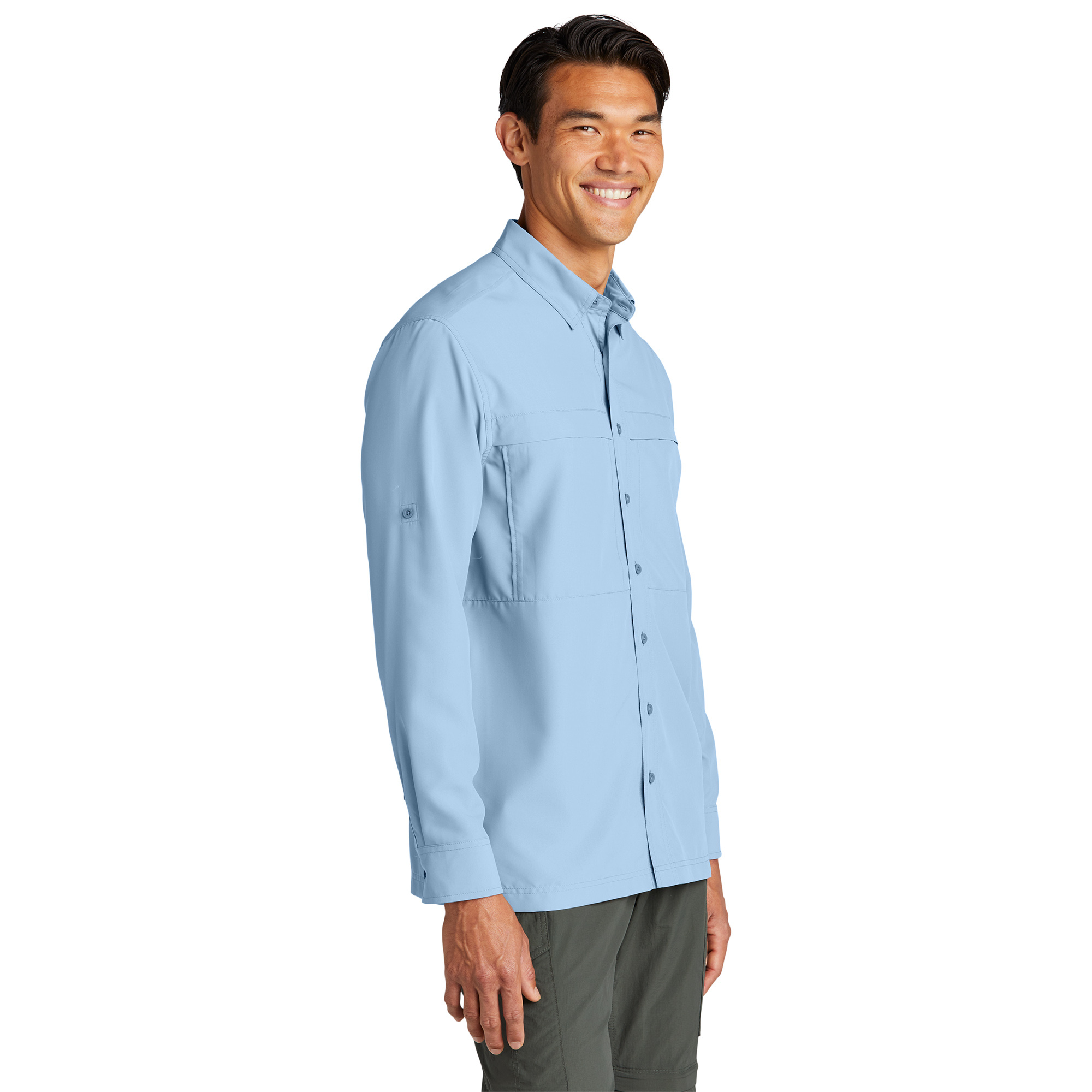 Port Authority W960 Long Sleeve UV Daybreak Shirt - Light Blue | Full ...