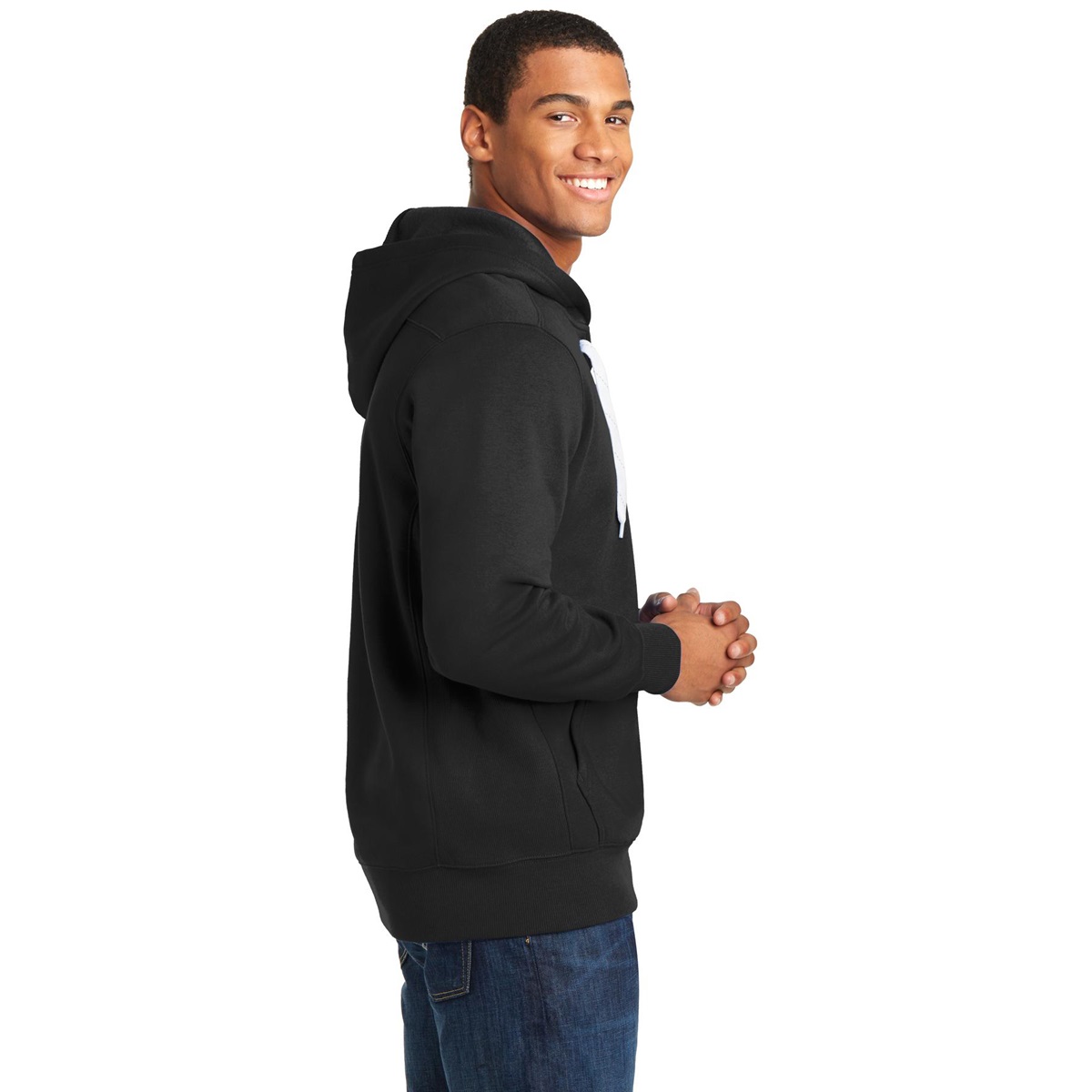 Sport-Tek ST271 Lace Up Pullover Hooded Sweatshirt - Black | Full Source