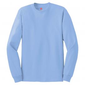 Hanes 5586 Authentic 100% Cotton Long Sleeve T-Shirt - Light Blue