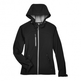 North End 78166 Ladies Prospect Two Layer Fleece Bonded Soft Shell Hooded Jacket - Black