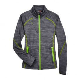 North End 78697 Ladies Flux Melange Bonded Fleece Jacket - Carbon/Acid Green