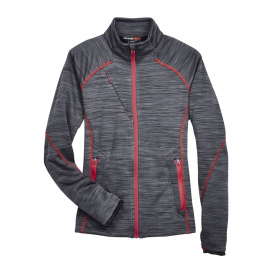 North End 78697 Ladies Flux Melange Bonded Fleece Jacket - Carbon/Olympic Red