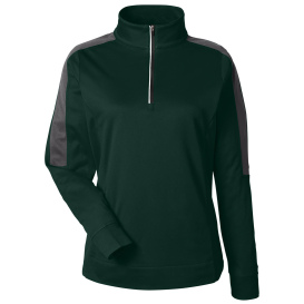Core 365 CE404W Ladies Market Snag Protect Mesh Colorblock Quarter-Zip - Forest/Carbon