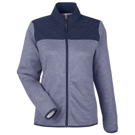 Core 365 CE74W Ladies Venture Heathered Stripe Hybrid Jacket - Classic Navy/White