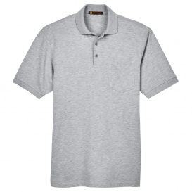 Harriton M265P Men\'s 5.6oz. Easy Blend Polo with Pocket - Grey Heather