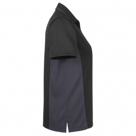 Harriton M386W Ladies Flash Snag Protection Plus IL Colorblock Polo - Black/Dark Charcoal