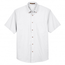 Harriton M500S Men's Easy Blend Short-Sleeve Twill Shirt with Stain Release - White