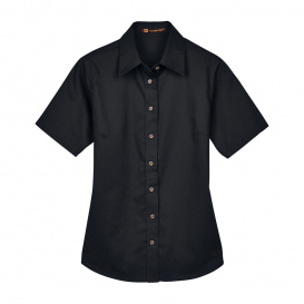Harriton M500SW Ladies Easy Blend Short Sleeve Twill Shirt with Stain Release - Black
