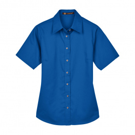 Harriton M500SW Ladies Easy Blend Short Sleeve Twill Shirt with Stain Release - French Blue
