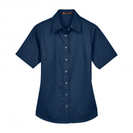 Harriton M500SW Ladies Easy Blend Short Sleeve Twill Shirt with Stain Release - Navy