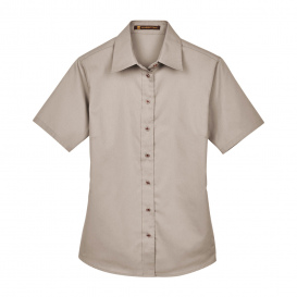 Harriton M500SW Ladies Easy Blend Short Sleeve Twill Shirt with Stain Release - Stone