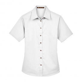 Harriton M500SW Ladies Easy Blend Short Sleeve Twill Shirt with Stain Release - White