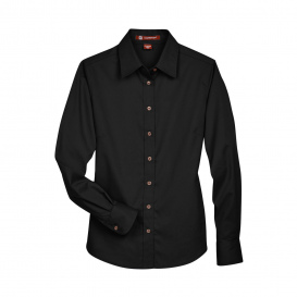Harriton M500W Ladies Easy Blend Long Sleeve Twill Shirt with Stain Release - Black