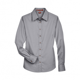 Harriton M500W Ladies Easy Blend Long Sleeve Twill Shirt with Stain Release - Dark Grey