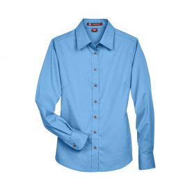 Harriton M500W Ladies Easy Blend Long Sleeve Twill Shirt with Stain Release - Light College Blue
