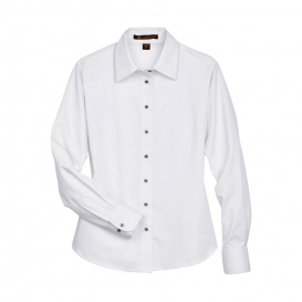 Harriton M500W Ladies Easy Blend Long Sleeve Twill Shirt with Stain Release - White