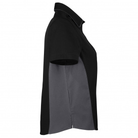 Harriton M586W Ladies Flash IL Colorblock Short-Sleeve Shirt - Black/Dark Charcoal