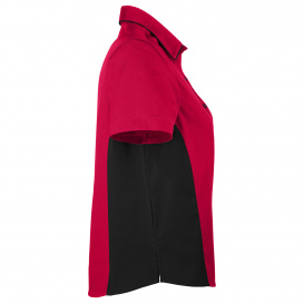 Harriton M586W Ladies Flash IL Colorblock Short-Sleeve Shirt - Red/Black
