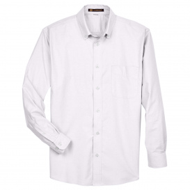 Harriton M600 Men's Long Sleeve Oxford with Stain Release - White