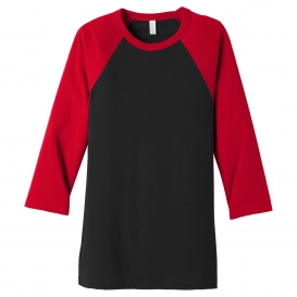 Bella + Canvas BC3200 Unisex 3/4-Sleeve Baseball Tee - Black/Red