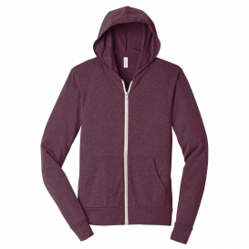 Bella + Canvas BC3939 Unisex Triblend Full-Zip Lightweight Hoodie - Maroon Triblend