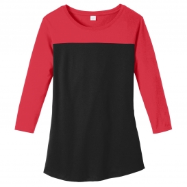 District DT2700 Women\'s Rally 3/4-Sleeve Tee - New Red/Black