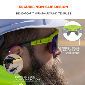 Ergodyne Aegir 55018 Safety Glasses - Lime Frame - Blue Fog-Off Anti-Fog Mirror Lens