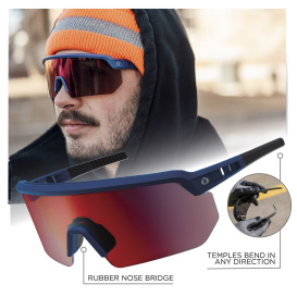 Ergodyne Aegir 55210 Safety Glasses - Matte Blue Frame - Color Enhancing Mirror Red Lens