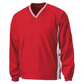 Sport-Tek JST62 Tipped V-Neck Raglan Wind Shirt - True Red/White