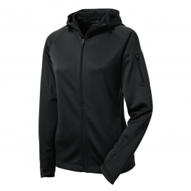 Sport-Tek L248 Ladies Tech Fleece Full-Zip Hooded Jacket - Black | Full ...