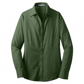 Port Authority L640 Ladies Crosshatch Easy Care Shirt - Dark Cactus Green