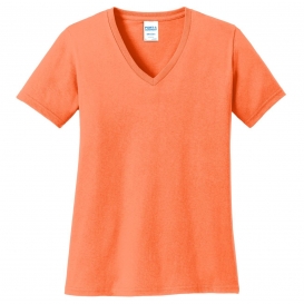 Port & Company LPC54V Ladies Core Cotton V-Neck Tee - Neon Orange