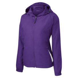 Sport-Tek LST76 Ladies Colorblock Hooded Jacket - Purple/White