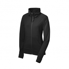 Sport-Tek LST852 Ladies Sport-Wick Stretch Full-Zip Jacket - Black ...