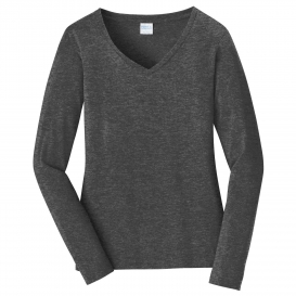 Port & Company LPC450VLS Ladies Long Sleeve Fan Favorite V-Neck Tee - Dark Heather Grey