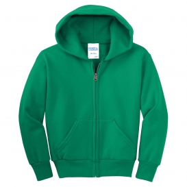 Port & Company PC90YZH Youth Core Fleece Full-Zip Hooded Sweatshirt - Kelly
