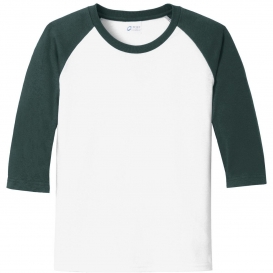 Port & Company PC55YRS 3/4-Sleeve Raglan T-Shirt - White/Dark Green