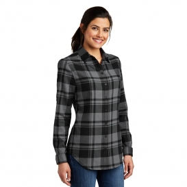 Port Authority LW668 Ladies Plaid Flannel Shirt - Grey/Black | Full Source