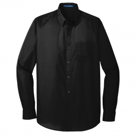 Port Authority W100 Long Sleeve Carefree Poplin Shirt - Deep Black ...