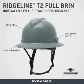 Pyramex HPT256113 Ridgeline T2 Full Brim Hard Hat - 6-Point Ratchet Suspension - Slate Gray