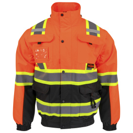 Radians SJ511B-3ZOS Type R Class 3 Black Bottom Hooded Bomber - Hi-Viz Orange