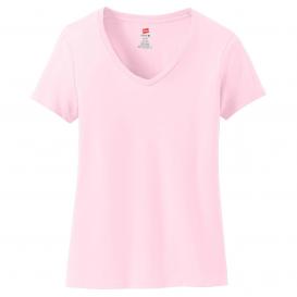 Hanes S04V Ladies Nano-T Cotton V-Neck T-Shirt - Pale Pink