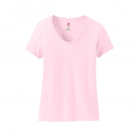 Hanes S04V Ladies Nano-T Cotton V-Neck T-Shirt - Pale Pink