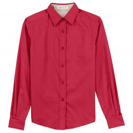 Port Authority L608 Ladies Long Sleeve Easy Care Shirt - Red/Light ...