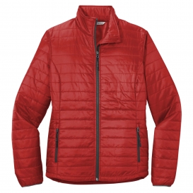 Port Authority L850 Ladies Packable Puffy Jacket - Fire Red/Graphite